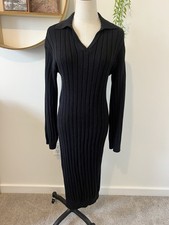 Le Capsole "Stockholm" Sweater Dress Black Ribbed Knit Organic Cotton Small
