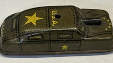 Vintage Antique Argo Toys Tin Litho Metal Toy U.S.A. Army Car With Gun Green VGC
