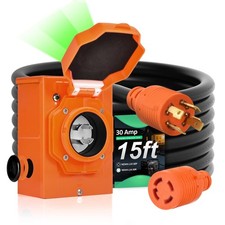 30 Amp Generator Cord and Power Inlet Box Kit, 15FT RV Extension Cord NEMA L1...