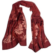 Echo Red Rose Floral Rayon Blend Oblong Scarf Vintage Y2K Sheer Whimsical Chic