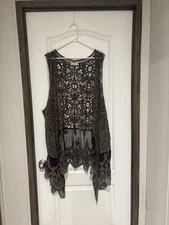 Angel Heart Boho Crochet Lace Dream Weaver Women’s Sz Plus Open Cardigan Duster