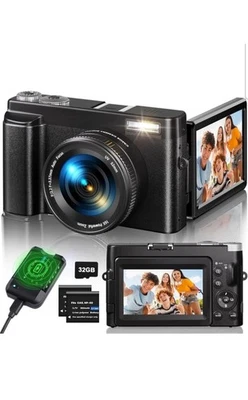 FLYFROST Digital Camera 4K, 48MP 16X Autofocus Digital Zoom Photo Camera 3 Inch 180° Flip