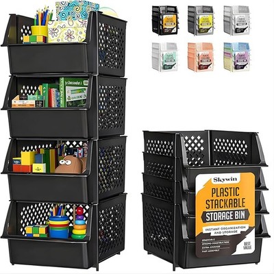 TidyFriend Storage Bins 4 Pack Stackable Black