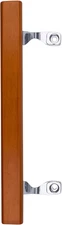 Patio Door Handle with Brackets, Chrome Finish with Wood Grip, 6-5/8" Center-To-