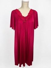 Vintage Shadowline Red Nylon Tricot Nightgown Lace Flutter Sleeve Women s
