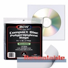 100 BCW Resealable Compact Disc Bags 2 mil W/ 1" Tape Closure Clear Acid Free