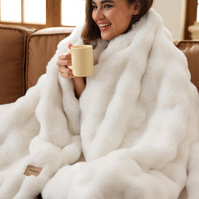 Bedsure Fluffy Bubble Faux Fur Throw Blanket, 50"X60", Cream