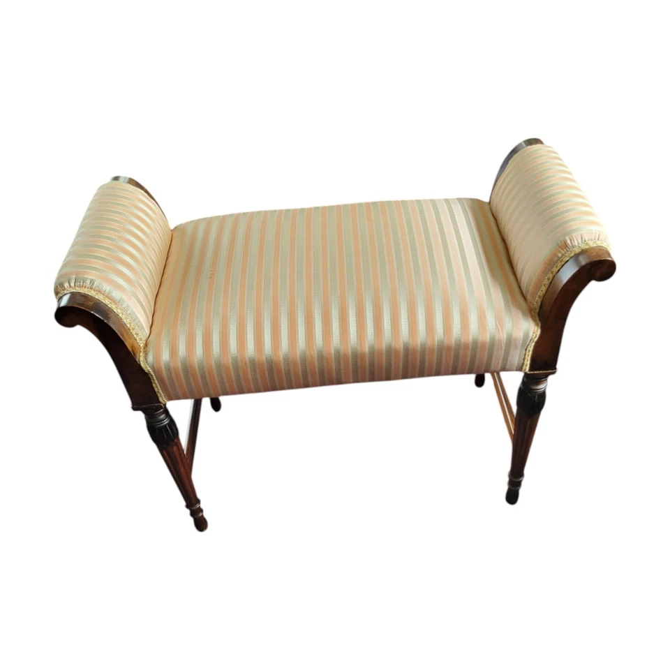 1920s Regency Style Window Bench – Mahogany Frame, Newly Upholstered Piano Stool - Image 4 of 4