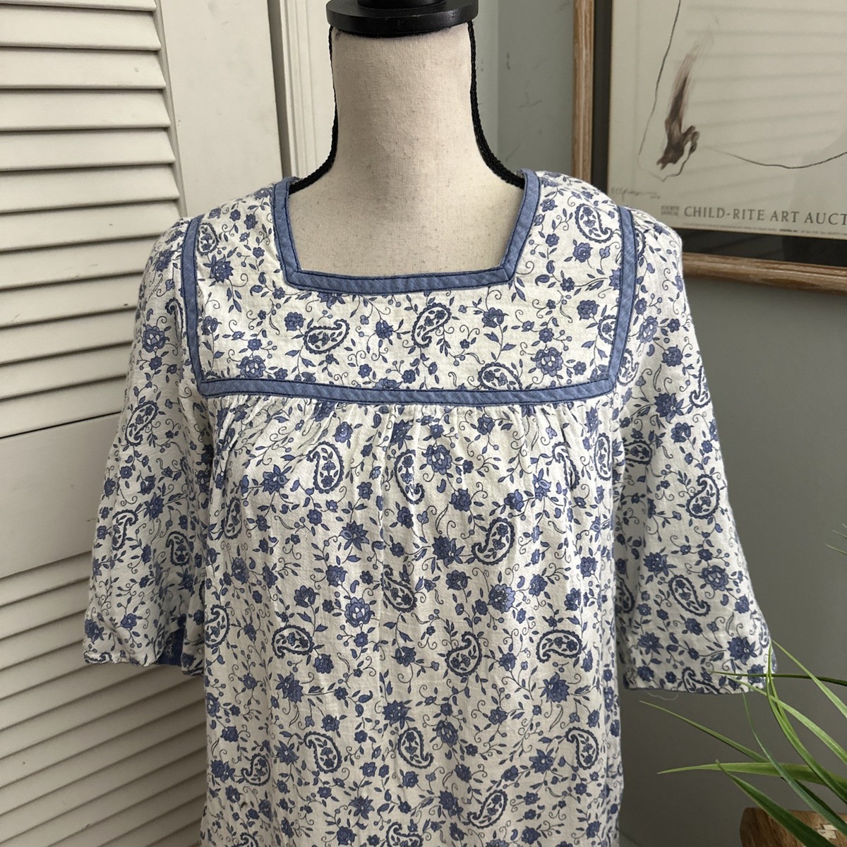 Vintage Saybury Night Dress Womens *Small Blue Ditzy Floral Midi Shift Retro 70s View 2