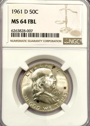 1961-D  FRANKLIN HALF DOLLAR NGC MS64 FBL 👀 WOW LUSTER BEAUTY!!👀