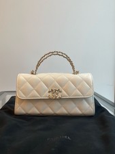 Chanel 25S Kelly White Quilted Caviar Leather Top Handle Crossbody Bag GHW Auth