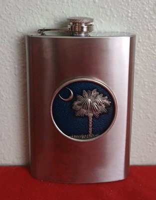 Top Shelf Flasks Stainless Steel 8oz. Beach W/ Palm tree Design 