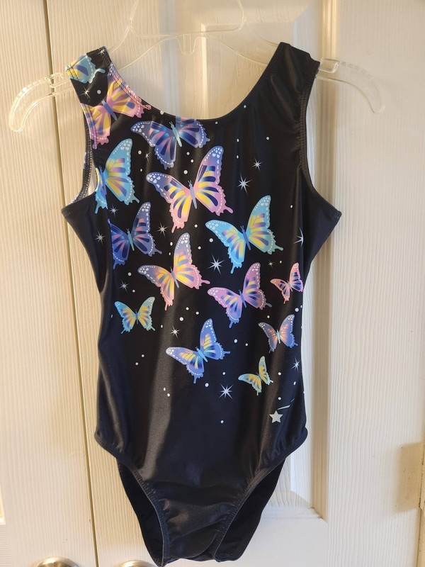 Girl's Destira Black Butterfly Gymnastics Leotard CXL Extra Large