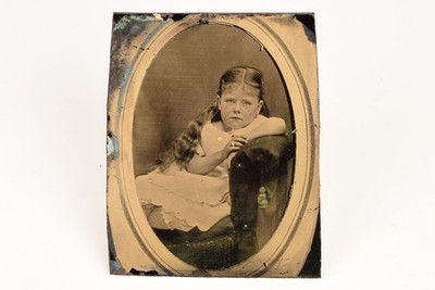 Tintype Almost Half Plate - Seated Young Lady Victorian Antique Photo V20