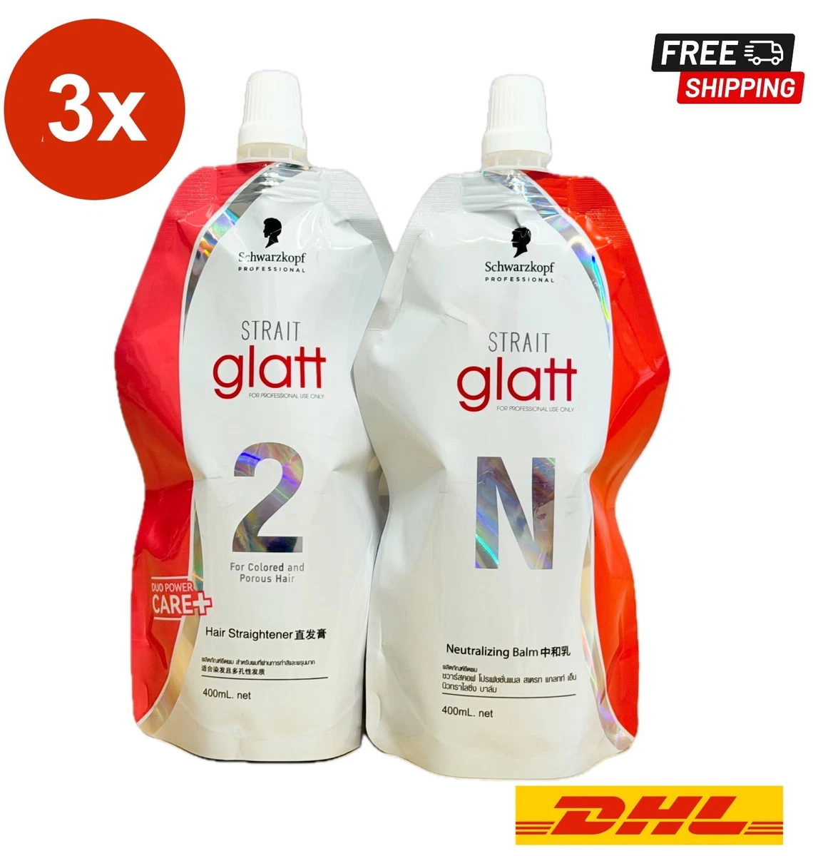 Set Lissage Schwarzkopf Glatt Strait - Crème Lissante N°0 + Neutralisant, 400ml, Neuf
