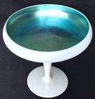 1920s Carder Steuben Calcite Compote IRIDESCENT AQUA MARINE BOWL 6” Shape #5066