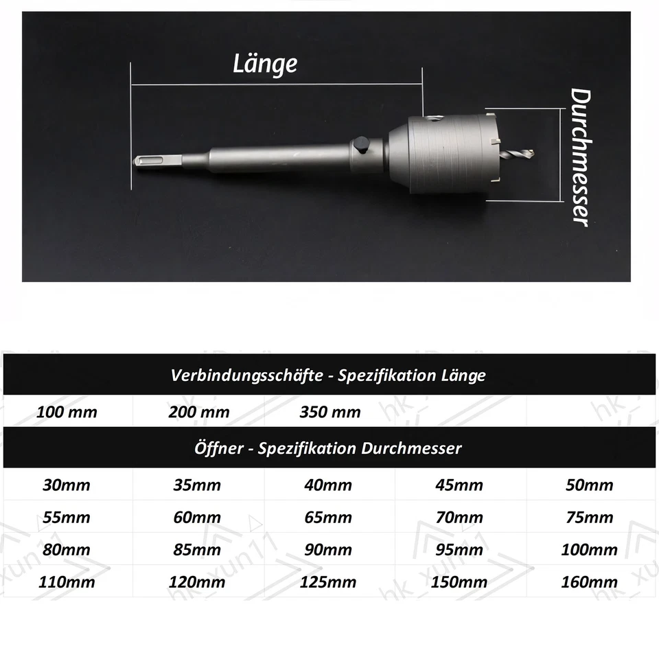 Beton Lochsäge Bohrkrone 30mm-160mm Hartmetallspitze für Beton Ziegel Stein Wand - Bild 3 von 4