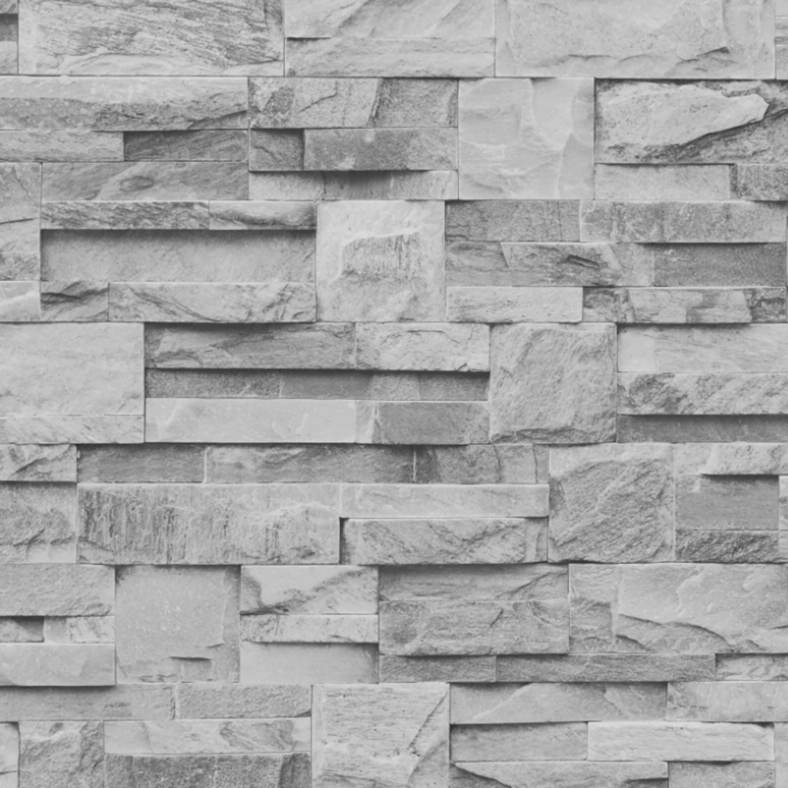 Grey Slate Brick Wallpaper 3D Effect Feature Wall Stone Light Neutral Faux SALE