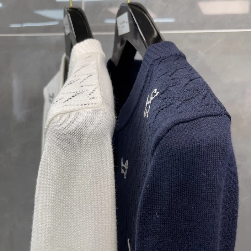 Cardigan donna Thom Browne fantasia girocollo con bottoni maglia