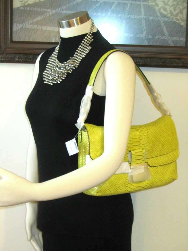 Coach 23430 Madison Pinnacle Yellow Metallic Python Flap Satchel