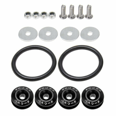 FENDER HOOD TRUNK LATCH SET Quick Release Bumper Fasteners - Black Aluminum JDM Style Kit For Car Trunk, Fender &amp; Hatch Lid (3-Year Warranty, Performance Custom Fit) Subaru Bumper Clips