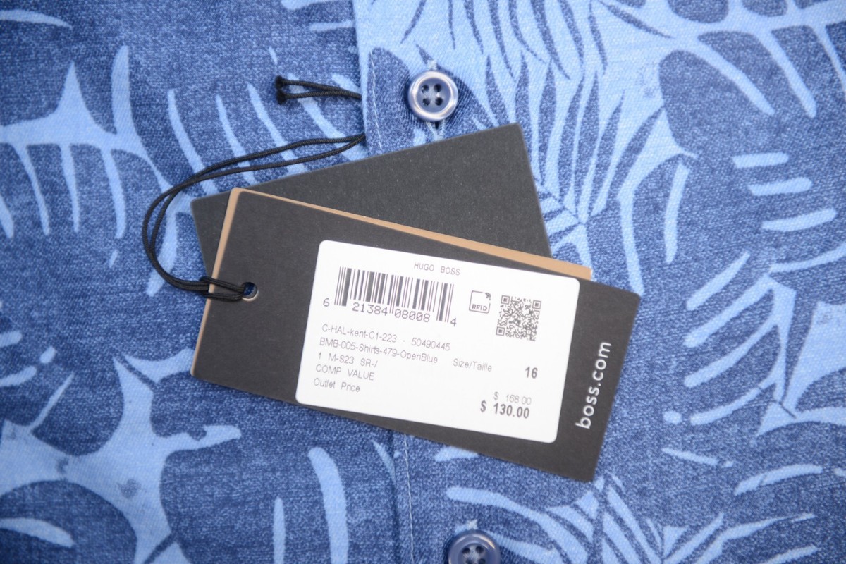 Hugo Boss Men's HAL Kent Casual Fit Leaf Print Cotton/Linen Hugo Boss Men's HAL Kent Casual Fit Leaf Print Cotton/Linen