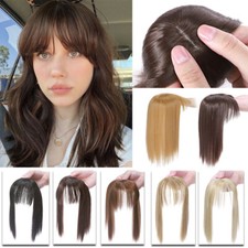 Topper with Bangs Natural Clip in Hair Extensions Toupee Women US Real as Human