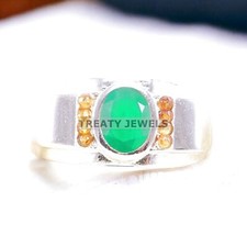 Emerald Oval Cut Gemstone With 925 Sterling Silver Ring For Men's A282