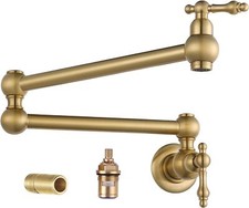 Brushed Gold Pot Filler Faucet, Wall Mount Folding Faucet 2 Handles
