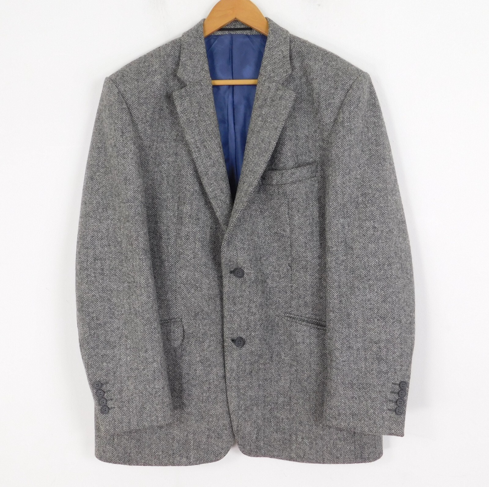 FILA Giacca The Saville Row Co grigia in tweed di lana taglia 44R blu fodera setosa