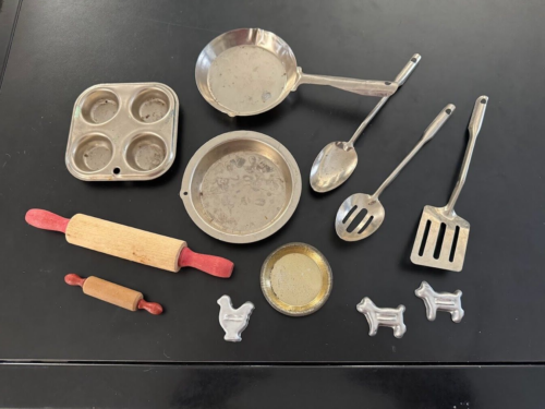 Vintage Children Kitchen Utensils Cookie Cutter ROLLING PINS Pans UTENSILS - Picture 1 of 5