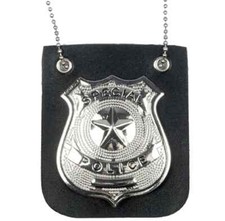 SPECIAL POLICE BADGE ON BLACK WALLET Play Silver Pin Chain Necklace Detective