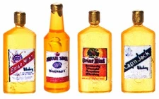 4 DOLLHOUSE MINIATURE LIQUOR WHISKEY BOTTLES for FAIRY GARDEN SHADOW BOX DIORAMA