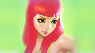 Anime redhead girls colorful face makeup green Gaming Mat Desk Pad