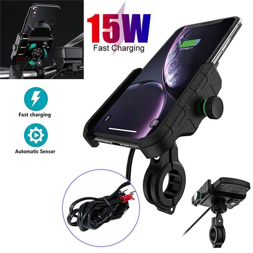 Motorcycle Phone Holder Charger 15W Fast Wireless Charging Motorbike