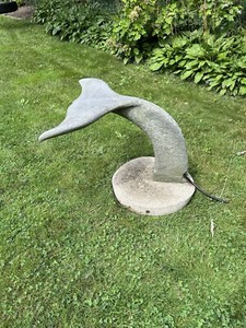 Carved Stone Whales Tail / Fluke Sculpture Garden Fountain~ Cape Cod ~ Signed