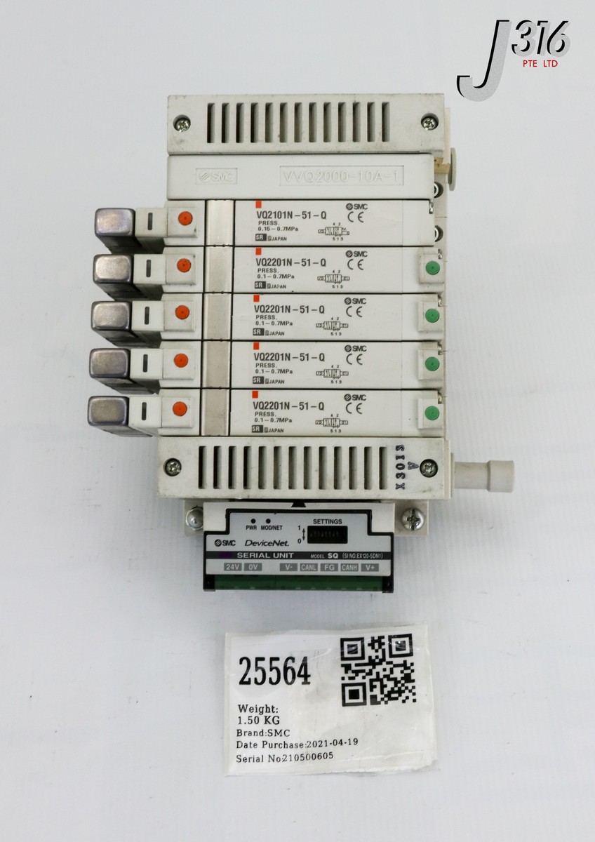 25564 SMC 6 SLOT SOLENOID MANF W/ 1X VQ2101N-51-Q, 4X VQ2201N-51-Q