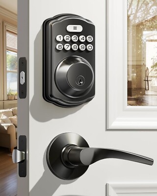 Veise Keyless Entry Door Lock with 2 Lever Handles - Electronic Keypad Deadbolt,