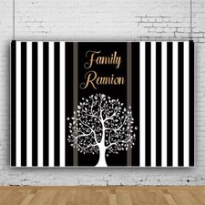Family Reunion Backdrop Balck White Striped Backdrop with Family Tree Leaves ...