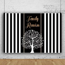 Family Reunion Backdrop Balck White Striped Backdrop with Family Tree Leaves ...