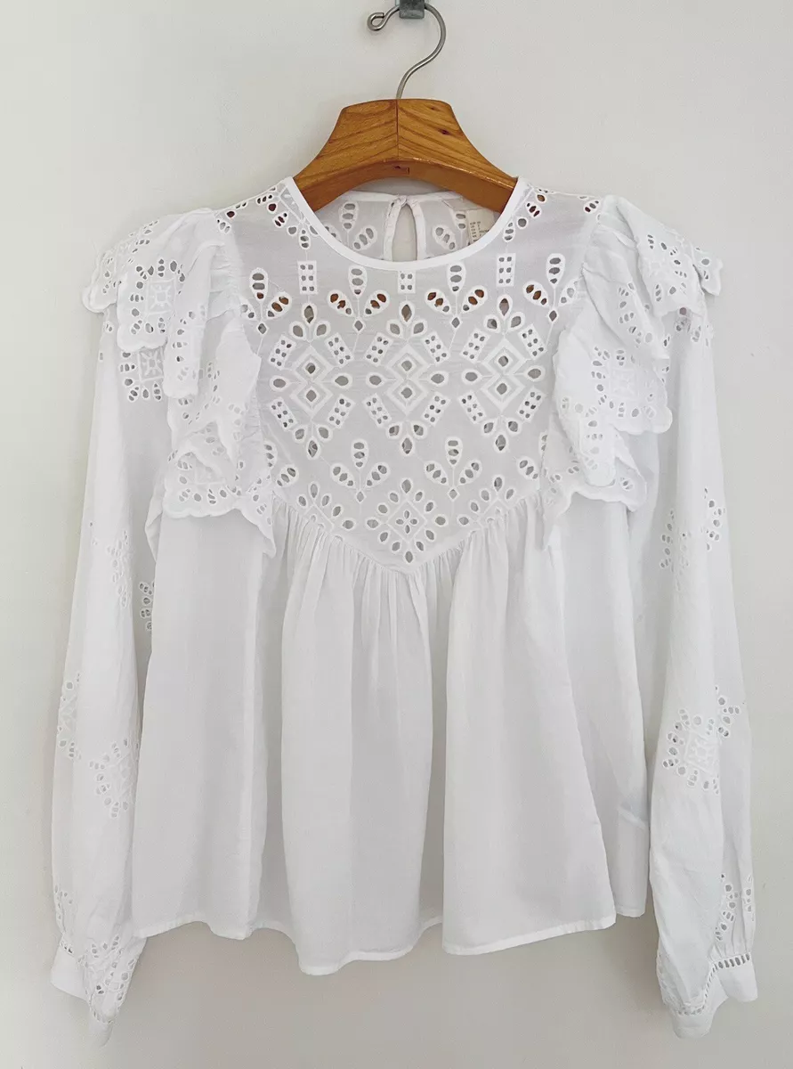 H&m white 2025 eyelet top