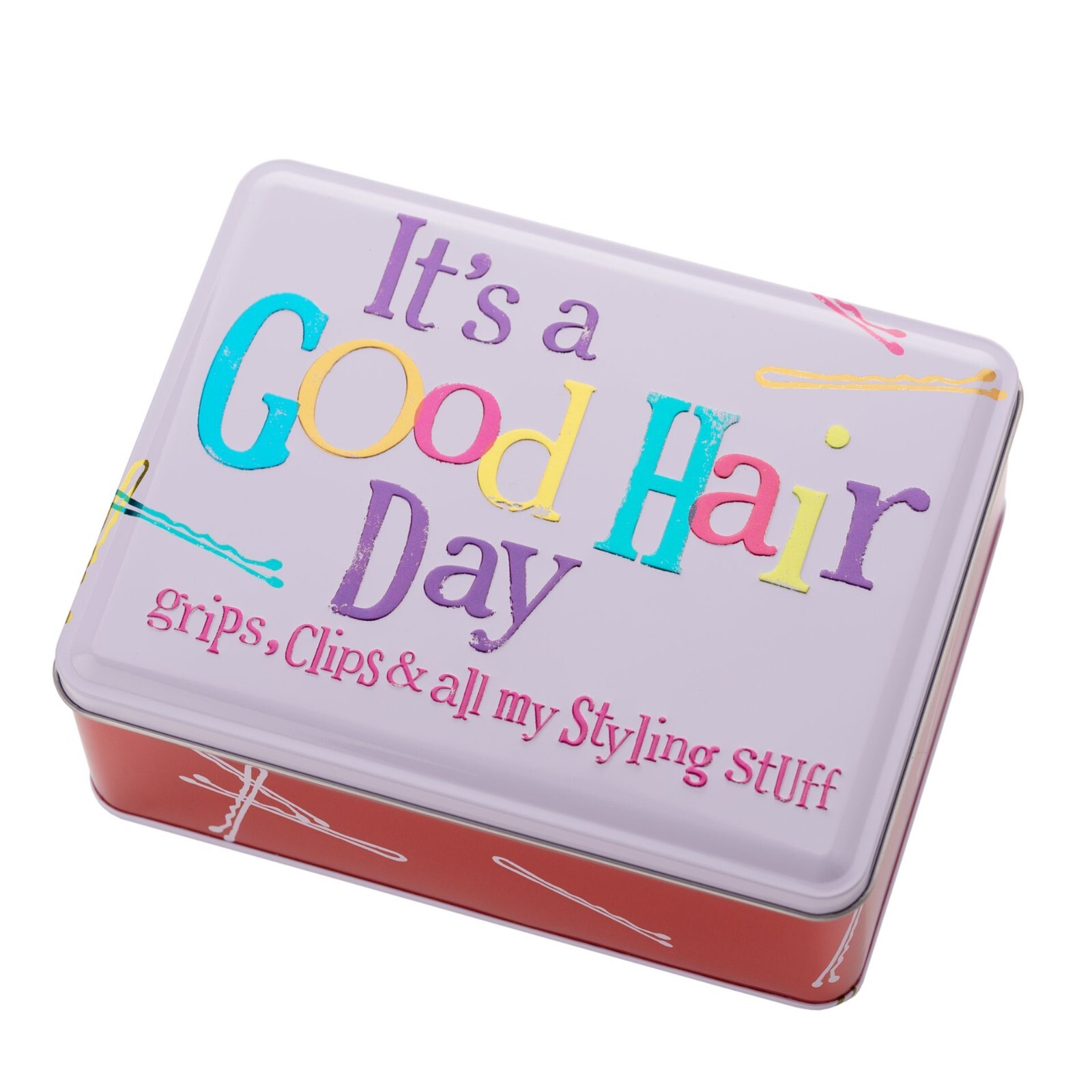 The Bright Side Hair Stuff Storage Tin Metal Hinged Organise Bobbles Clips etc