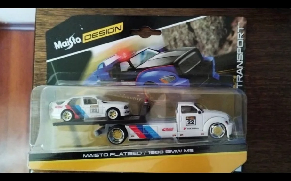 Maisto Design Elite Transporter Flatbed + 1988 BMW M3 E30 1:64 Toy