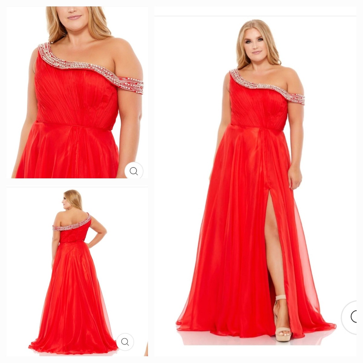 New MAC DUGGAL 67727 Red Beaded Drop Shoulder Pleated Flowy