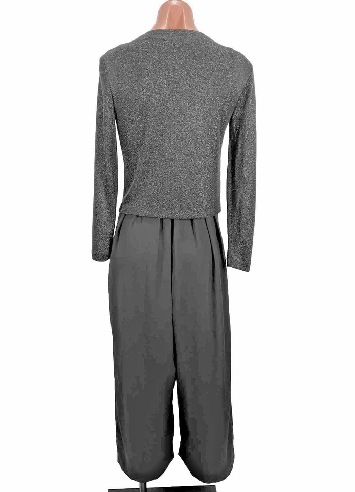 De Colección Años 90 80 CDC Brillo Negro 4 Pantalones Suéter Pierna Ancha Plisado Mono Discoteca Foto 2 de 4