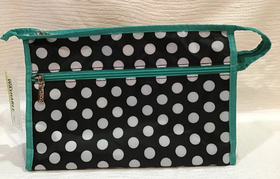 Nuevo estuche de viaje grande BASICS/bolsa de maquillaje lavable verde azulado/blanco/negro nuevo con etiquetas Foto 2 de 4
