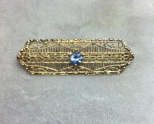 10k Yellow Gold Filigree Genuine Natural Sapphire Pin (#J5324)