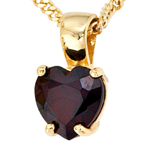 JOBO Anhänger Herz 333 Gold Gelbgold 1 Granat rot Herzanhänger Granatanhänger - Bild 2 von 3