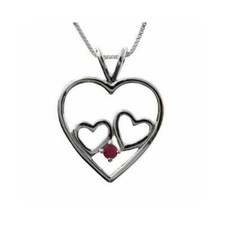 925 Silver Ruby Double Heart Pendant, 18"