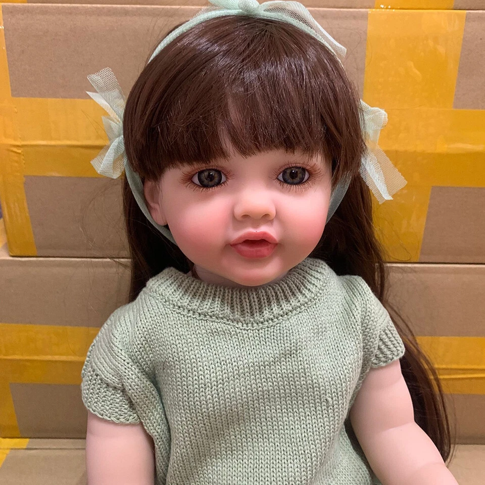 22inch Reborn Baby Doll Full Body Vinyl Toddler Mädchenpuppe Clothes Long Hair - Bild 3 von 3